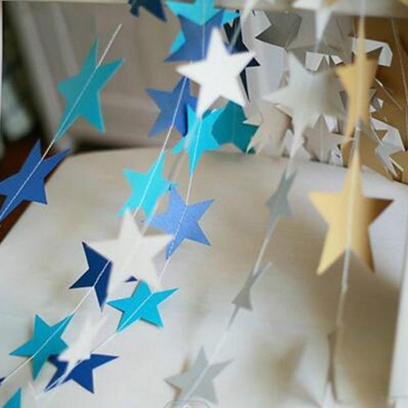 2pcs 1set Paper Star Banner Garlands 4M Birthday String Chain Banner Ornaments Curtain Wedding Party