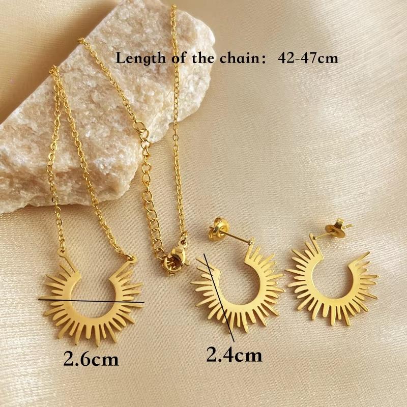 Simple Fashion Sunflower Bridal Sets Gold Plated Stainless Steel Necklace Earrings  Sets Suitable  For Party Gifts