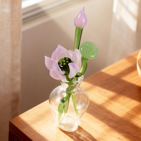 Mini Glas Blumen Dekoration Handgeblasen Kunstkristall Pflanzen Kleine Blumenvase Schmuckstück für Muttertag Geburtstagsgeschenke