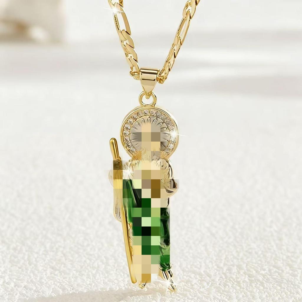 European & American Gold-Plated Saint Jude Pendant Necklace - Unisex Statement Collarbone Chain.