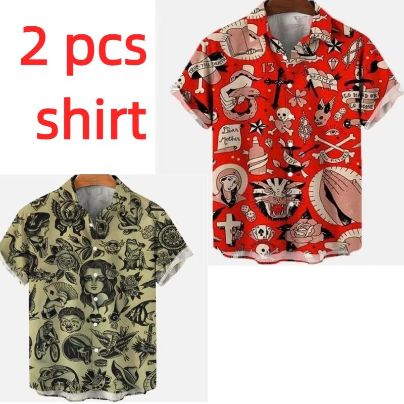 Summer Fashion Men's Dragon Pattern Element Shirt Casual Vintage Hawaiian Shirt Holiday Casual Men's and Women's Fashion Shirt