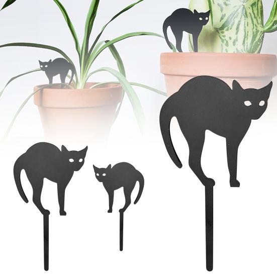 2Pcs/Set Flowerpot Cat Sign Planter Insert Cat Sign with Stake Black Cat Silhouette Garden Decoration for Outdoor Indoor Potted Plant Patio Balcony