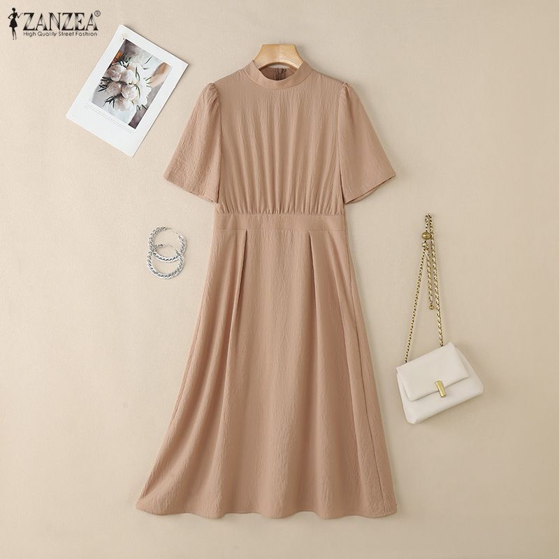 ZANZEA Damska letnia casualowa sukienka z krótkim rękawem i kołnierzykiem