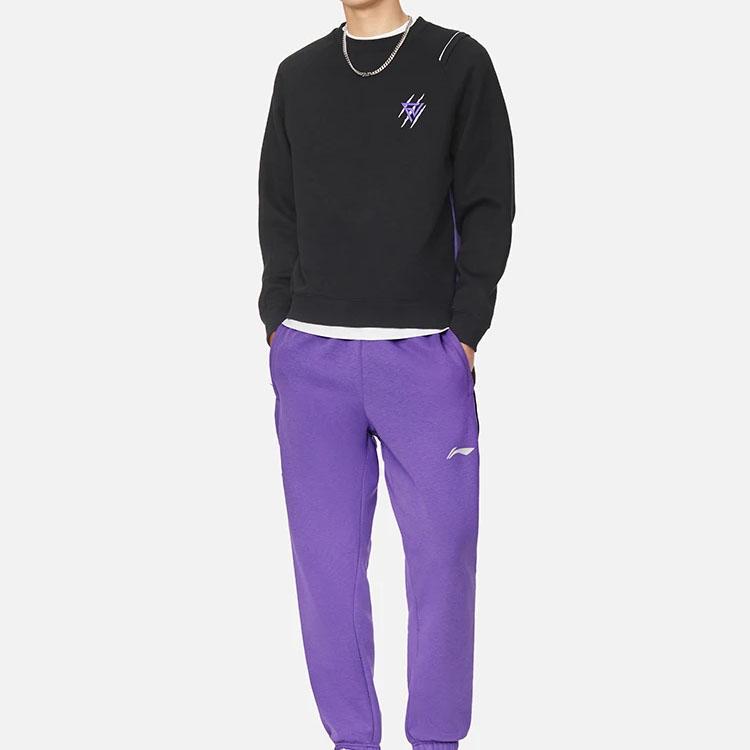 Li-Ning Professional Basketball Series Loose Plus Velvet Warm Splice Pullover Long Sleeve Sweatshirt Unisex Tops Black AWDRH51-1