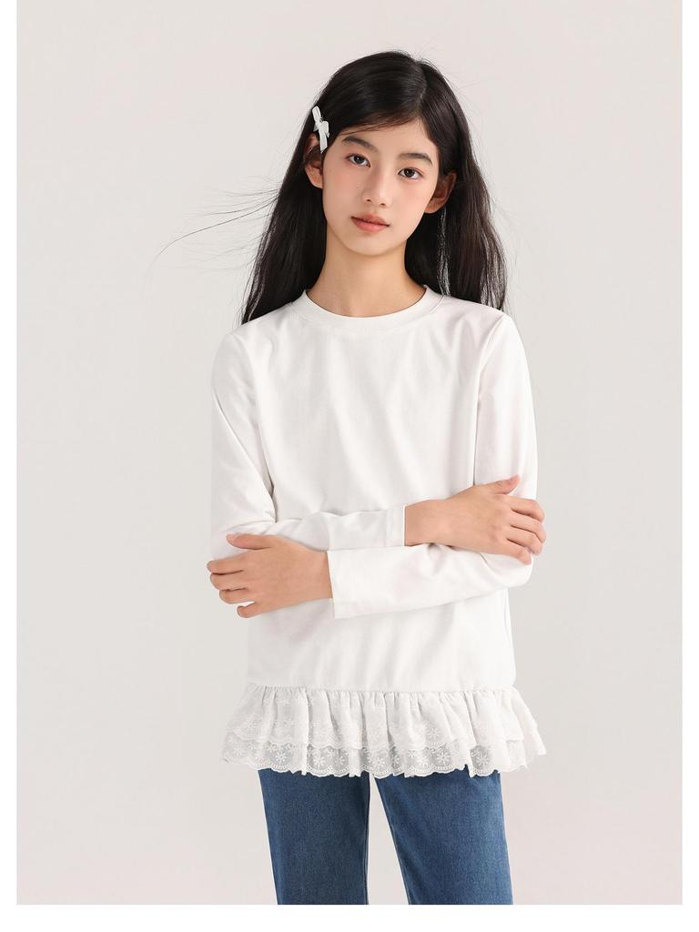 Tao Town Mädchen Langarmshirt mit Spitzennähten - Koreanischer Stil Frühling/Herbst Trend