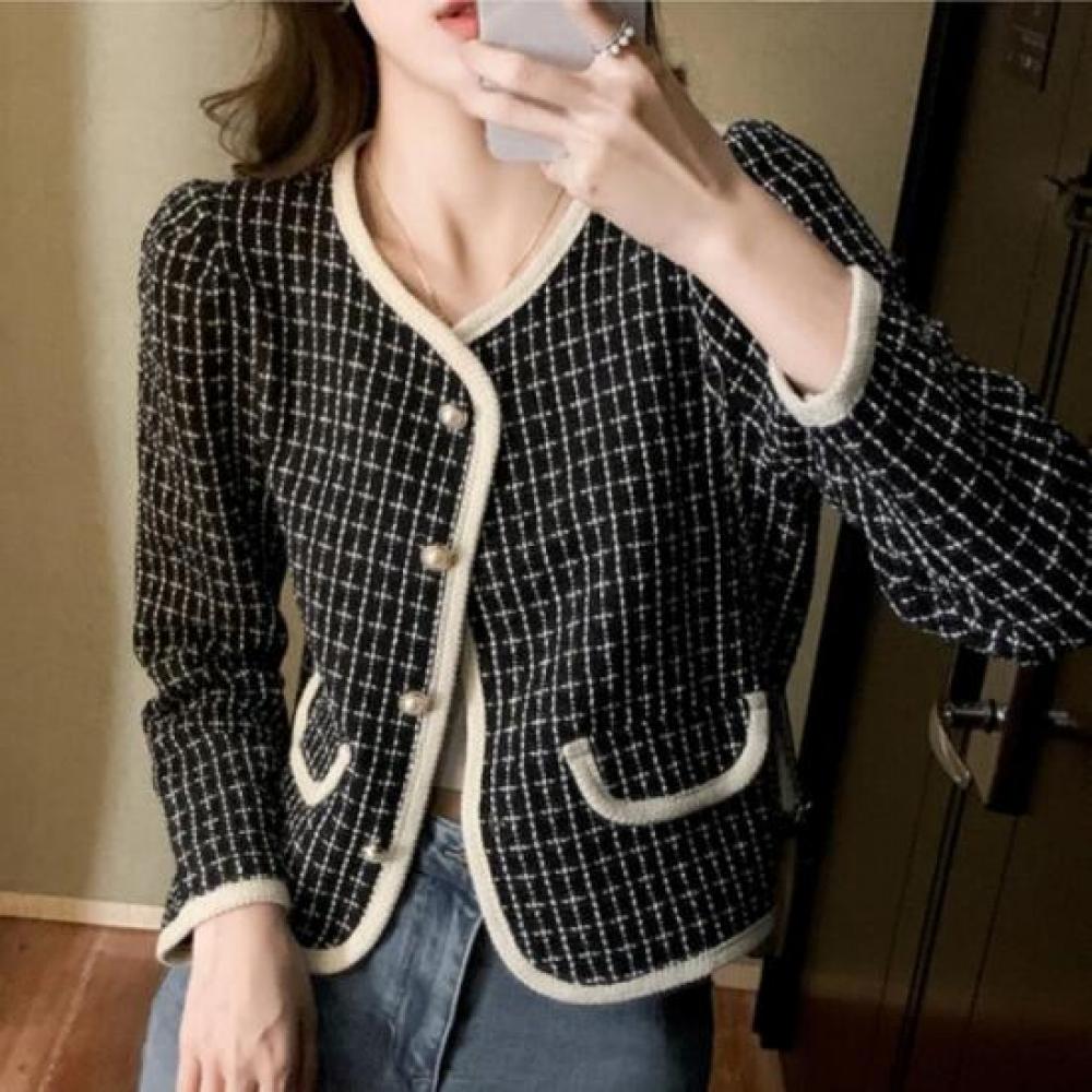 New Arrivals Open Run Women No Collar Short Tweed Casual Jacket