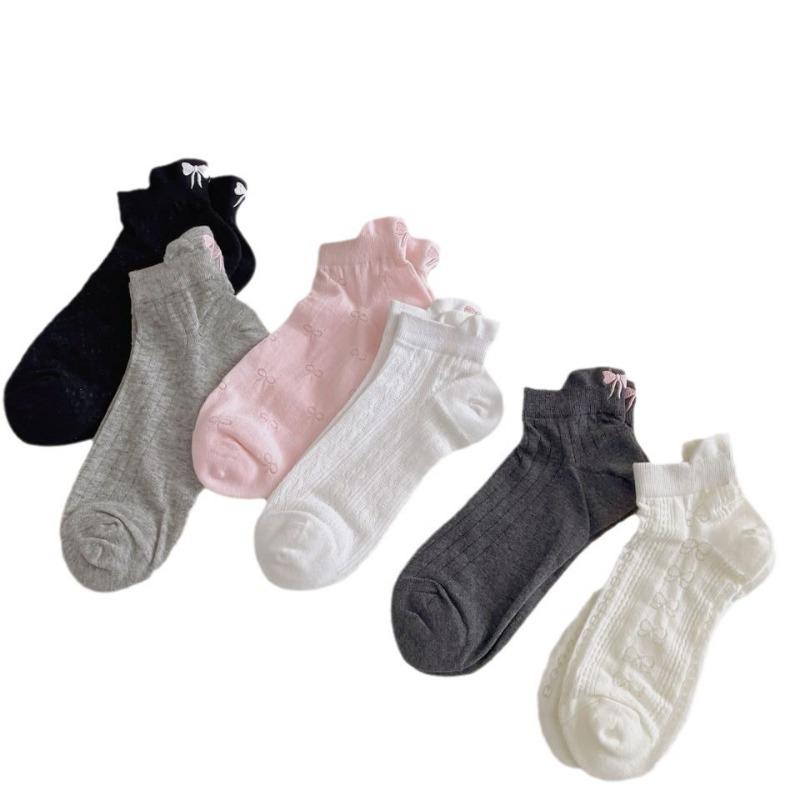 Women's Summer Thin Sweet Heel Embroidered Bow Breathable Boat Socks