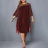 2026 New Fashion Sexy Plus Size Lace Mesh Party Dress Elegant Loose Hollow Out Midi Oversize England Style Dresses