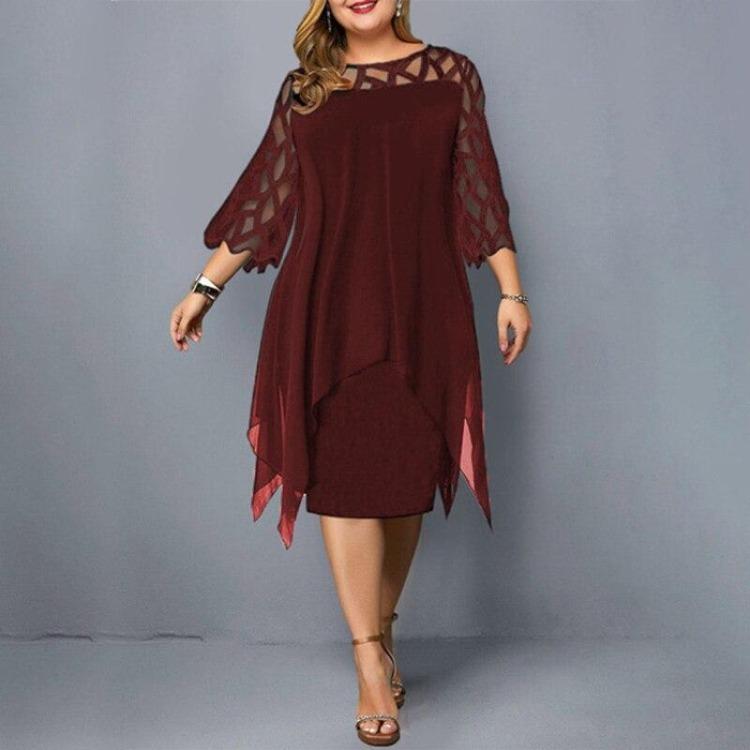 2026 Neue Mode Sexy Große Größen Spitze Netz Partykleid Elegant Locker Ausgeschnitten Midi Übergröße Englischer Stil Kleider