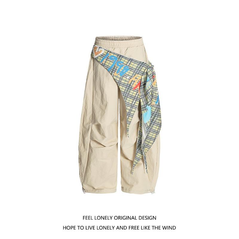 

Retro Design Tooling Paratrooper Pants for Men and Women, Summer New Loose Pleated Wide-leg Trousers S абрикосовый