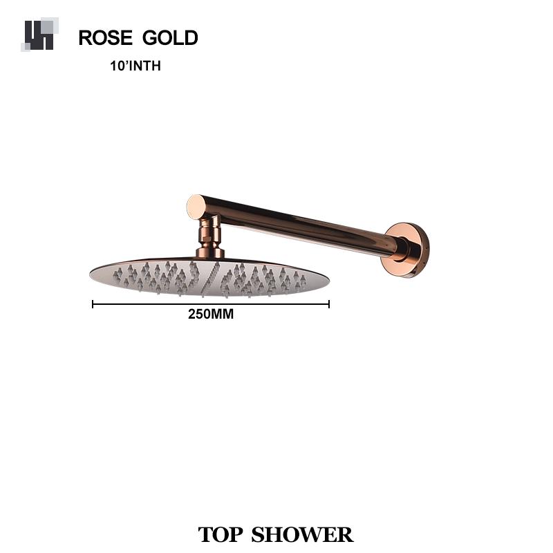 High Quality Brushed Gold 10 Inch Stainless Steel Rainfall Shower Head Bathroom Square Round Showerhead Arm Accessory G1/2