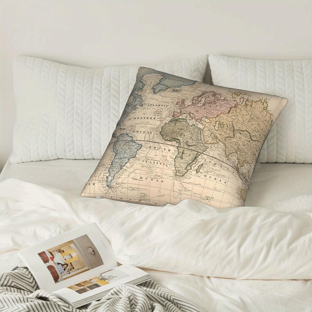 Federa per Cuscino Decorativa Mappa del Mondo Vintage Stampa Atlante Retrò per Amanti dei Viaggi Ufficio Soggiorno Arredamento Casa