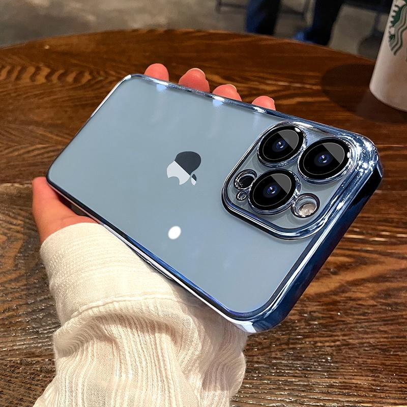 NYHET Luxury Plating Clear Phone Case For iPhone 15 14 13 11 12 Pro Max X XS Max XR 7 8 Plus Full Lens Protector Silikondeksel