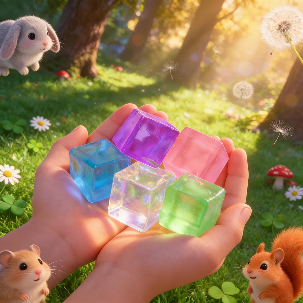 4 Stück Squishy Eiswürfel Spielzeug, Bunte Slow-Rebound Stressbälle für Kinder Erwachsene, Sensorische Fidget Geschenkbeutel, Weiches Quetschspielzeug