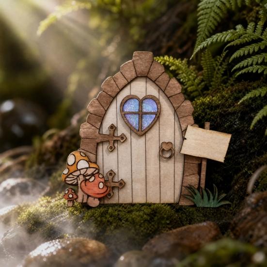 5 Pcs Mini Fairy Door for Tree Trunk, Wall Decor, Miniature Wooden Fairytale House Door for DIY Bonsai Terrarium Decoration,