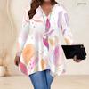Women Plus Size V Neck Long Sleeve Printed Asymmetric Hem Flared Top