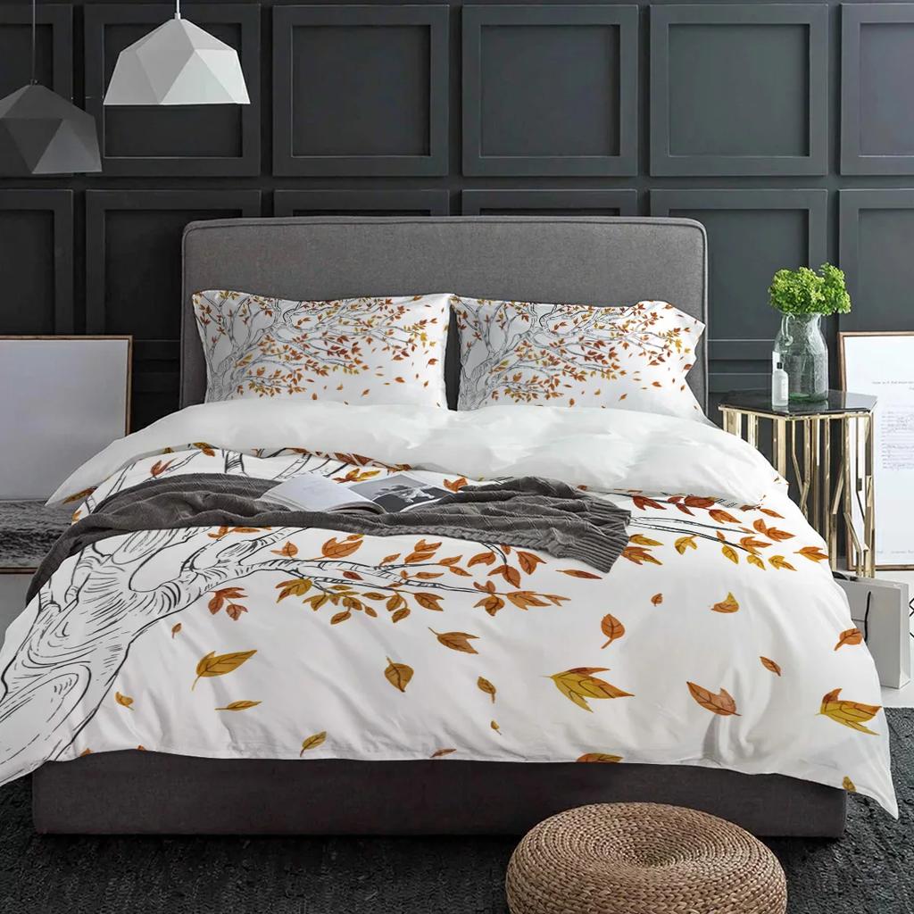 Autumn Plant Tree Leaves Duvet Cover With Pillow Case Custom Comforter 3pcs Bedding Set Quilt Cover Double Bed Home Textile