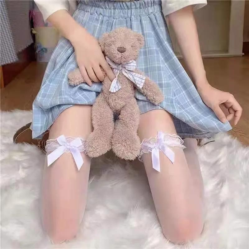 

Японские чулки до бедра Харадзюку с бантом, сексуальные элегантные чулки выше колена для женщин, кавайная повседневная одежда для косплея One Size