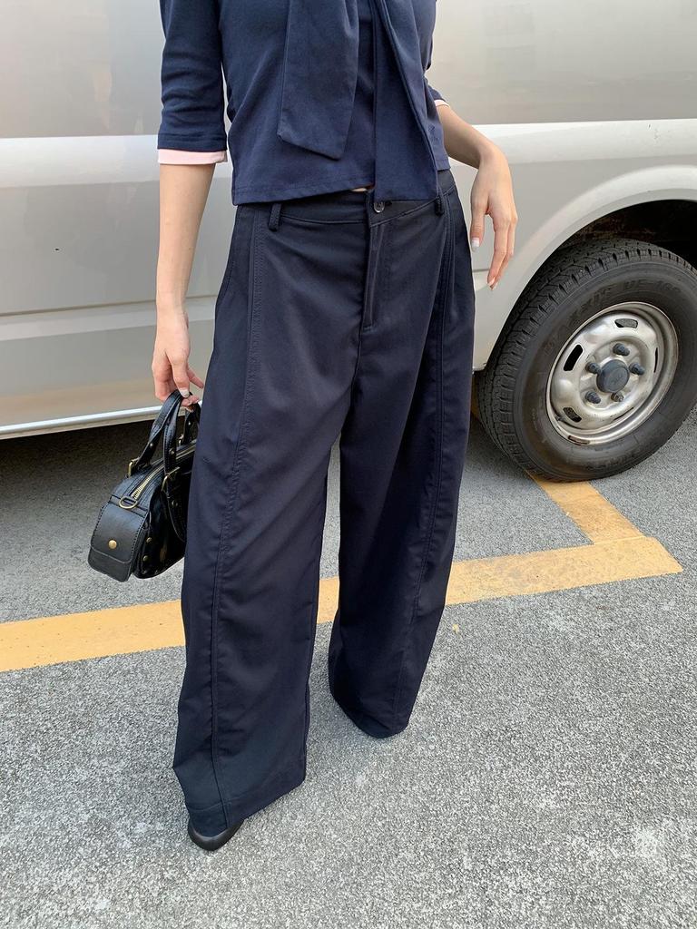 Women's American Lazy Style Loose Wide-Leg Pleated Patchwork Pants 2026
