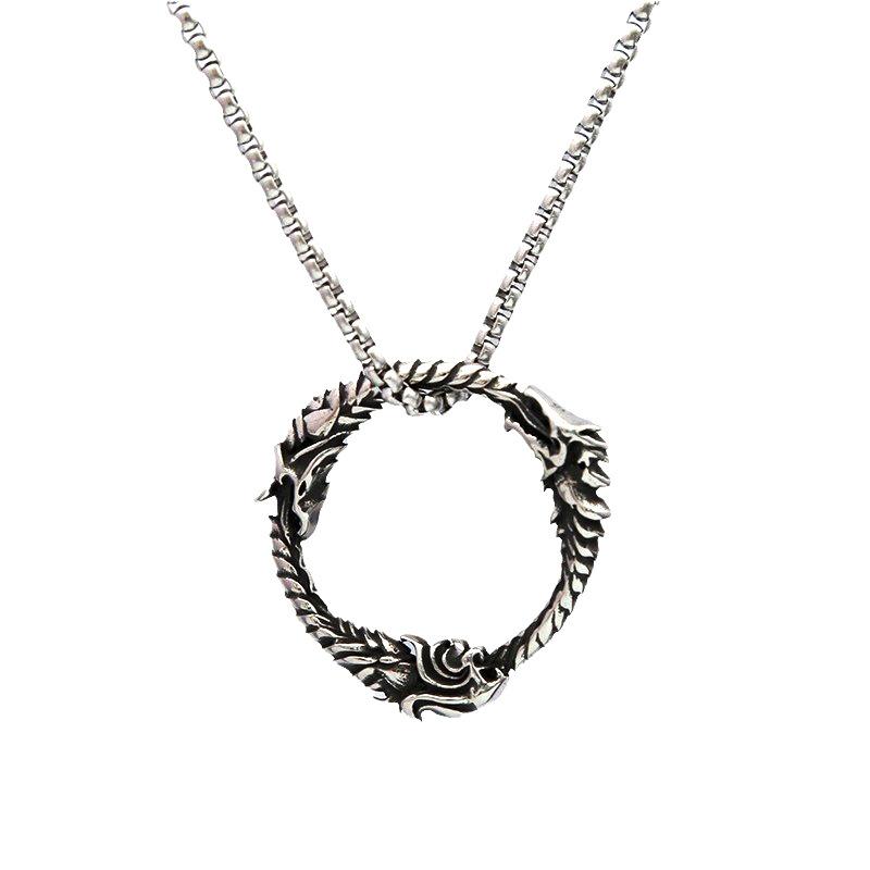 European and American Titanium Steel Necklace Does Not Fade Men's Wolf Head Faucet Connection Stainless Steel Pendant Retro Ring Jewelry