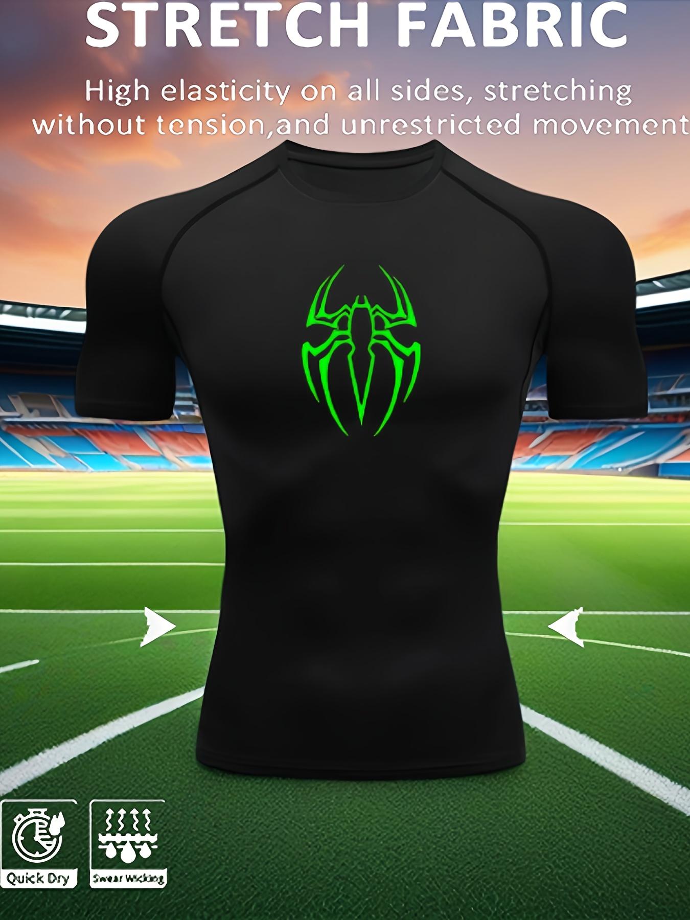 Men s Black Green Spider Compression T-Shirt High Elasticity Unrestricted Movement Quick Dry Gym Workout Top S чёрный