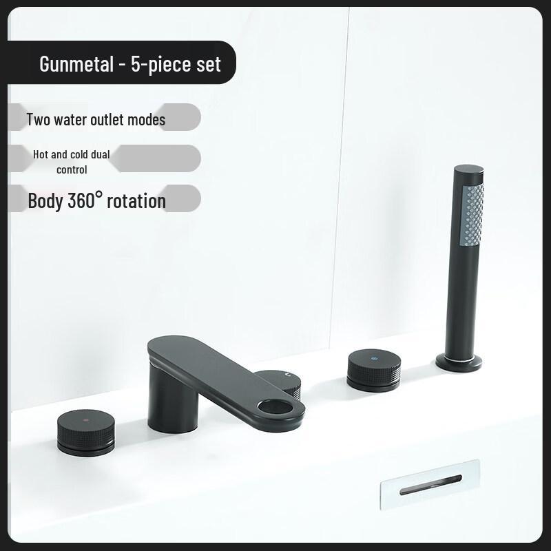 TLXT Gunmetal Grey Rotatable Deck Mounted Bathtub Faucet Set