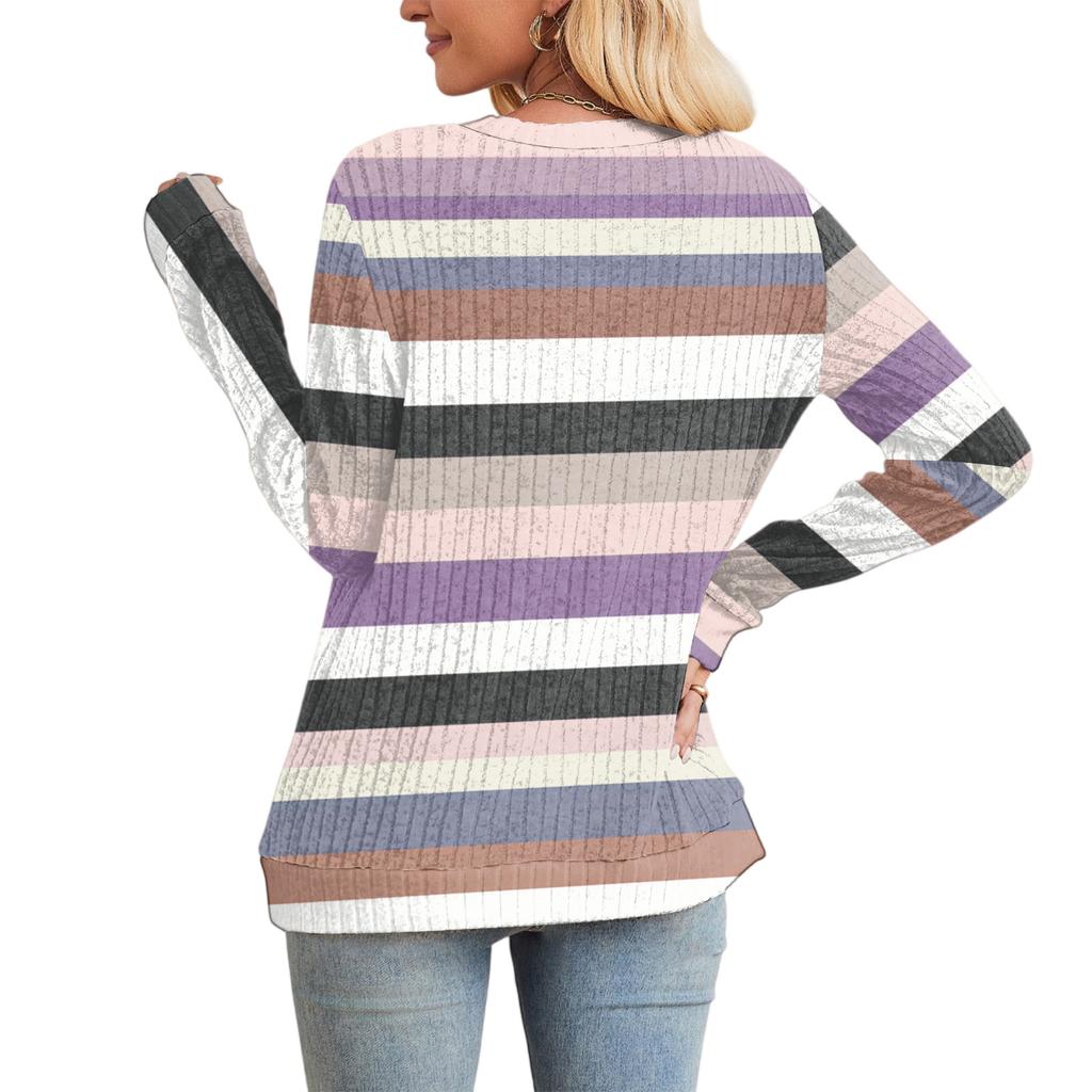 Fashionable Women's Long Sleeved Gradient Floral Print Lightweight Sweater With Loose Round Neck Top