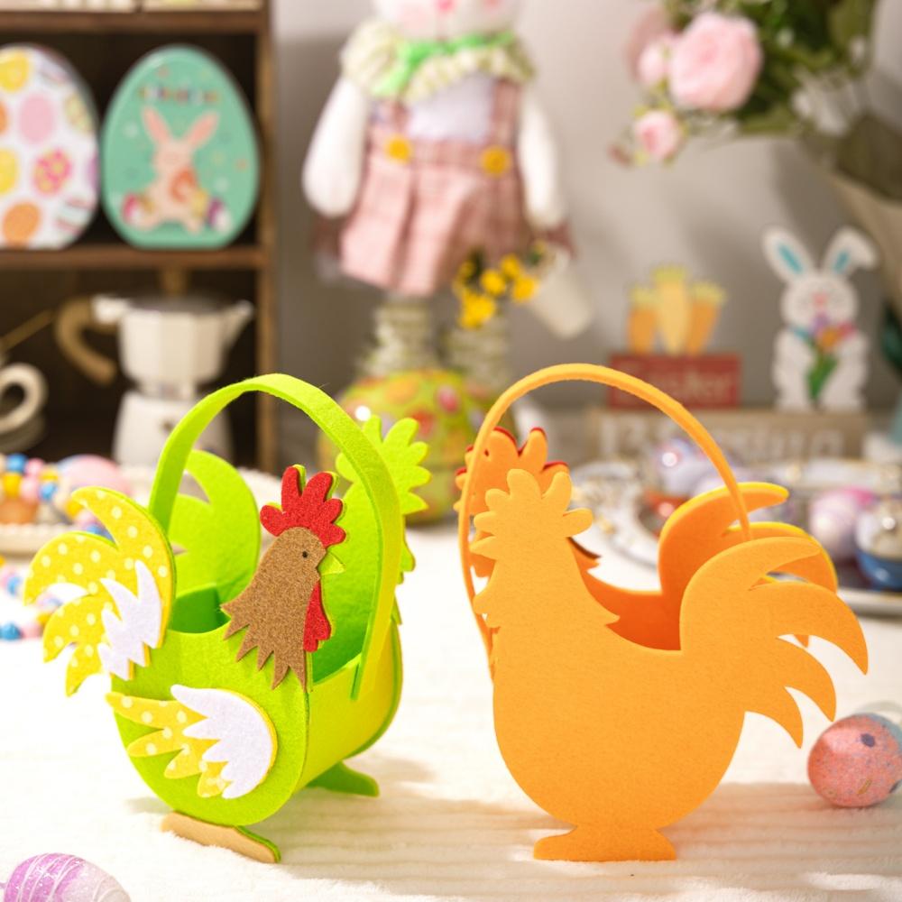 Easter Chicken Basket Felt Rooster ToteBags for Party Bunny Basket Funny Farmhouse Chicken Egg Holder WithHandle Kids Gift Decor