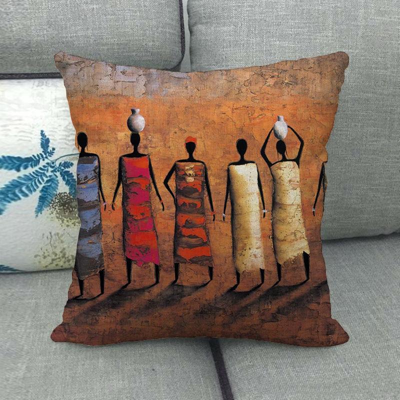 African Oil Painting Featuring Ethnic Digital Printing Short Plush Pillow Covers For Car Sofa Office Cushion Cover Home Goods