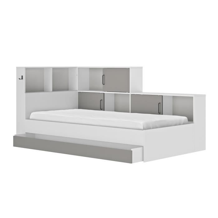 GAMI Erwan Children's Bed with Storage - White and Gray Decor - 90 X 200 Cm