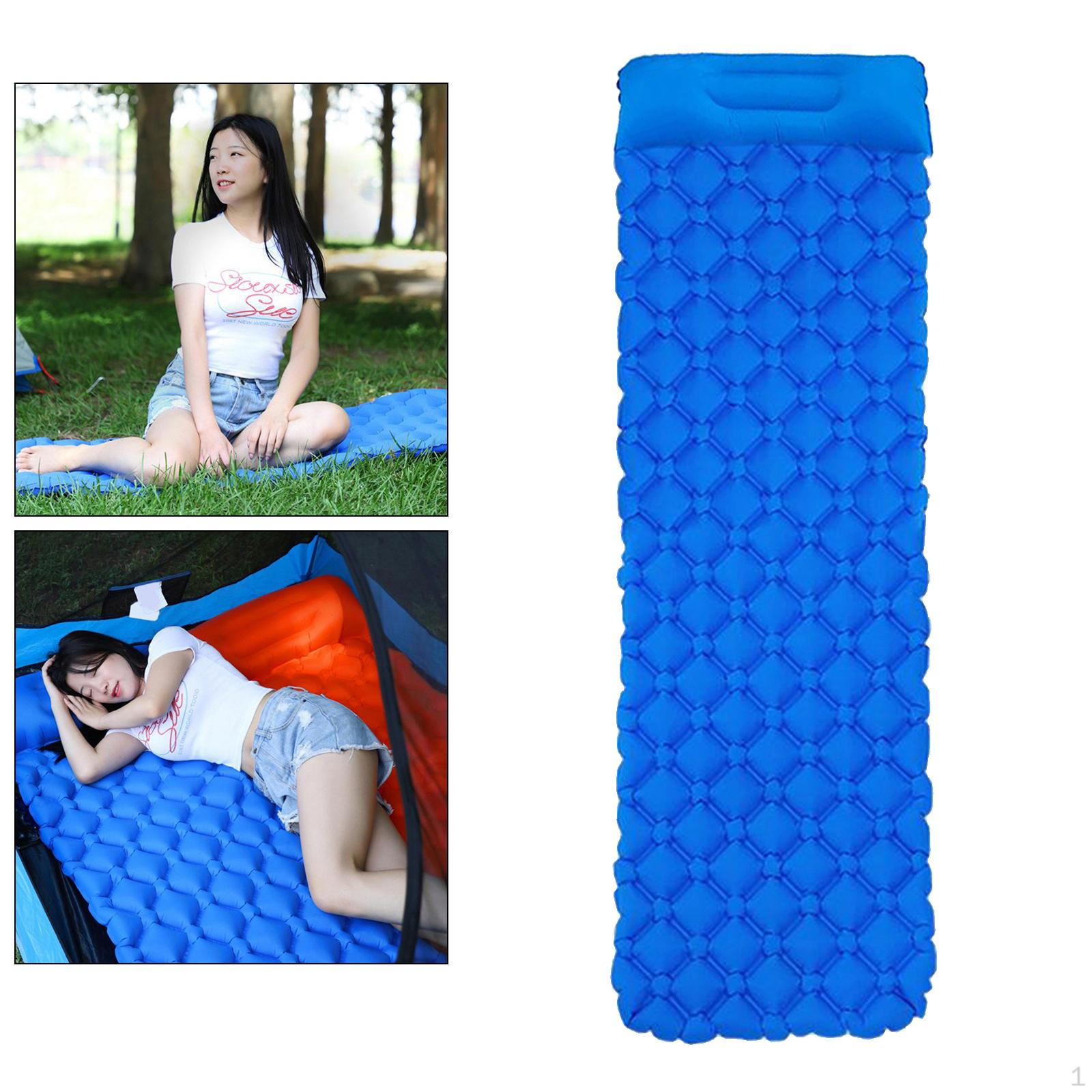

Camping Sleeping Pad Inflatable Air Mattresses Outdoor Mat Bed Ultralight Blue(with Pillow)