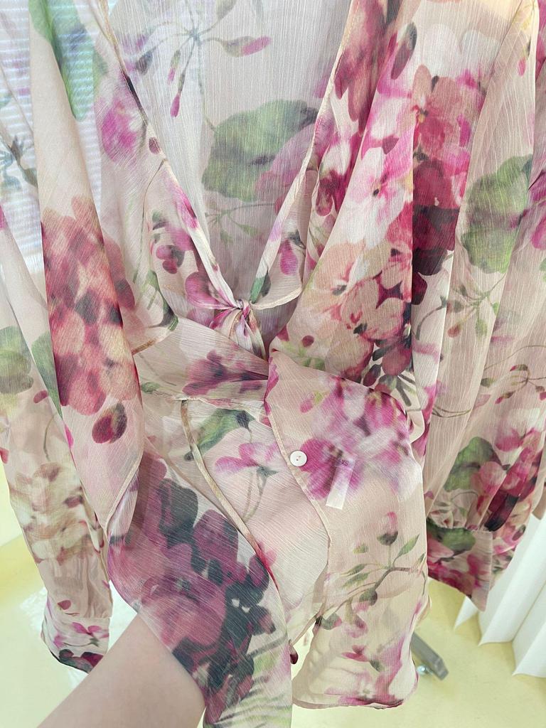 2023 Summer Imitation Silk Printed Shirt Top