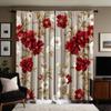 2-piece HD Digital Red Tie Bright Flower Curtain Home Decoration Style Decorate Living Room Bedroom Wear Rod Curtain Effect Styl