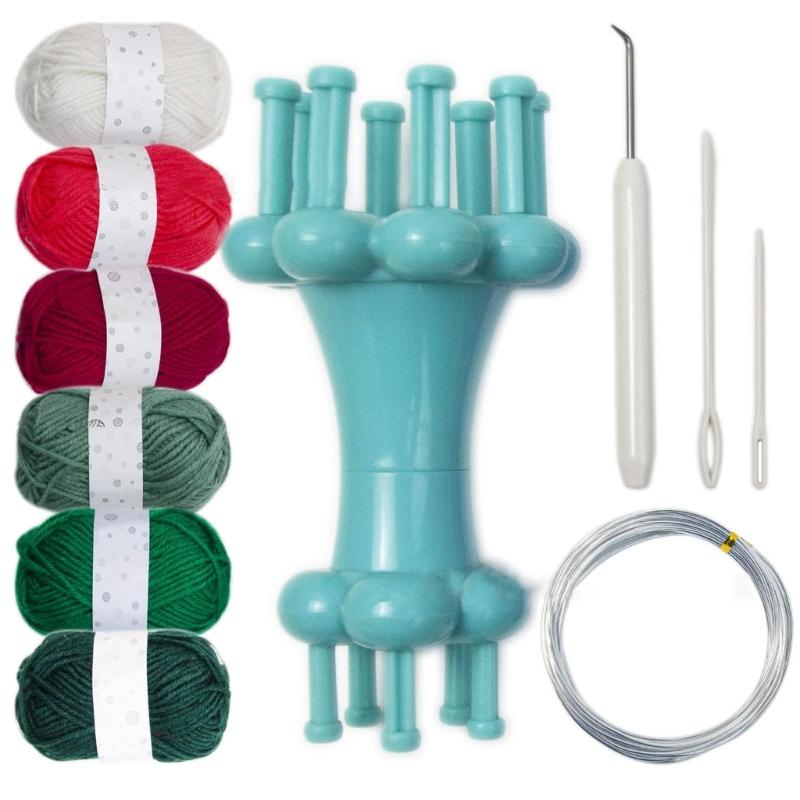 Professional Knit Spool Looms with Wool Set Cord Rope Knitting Weaving Tool with Colorful Wool 6-color/8-color Durable