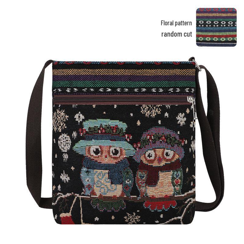Ethnic Elephant & Butterfly Embroidered Crossbody Bag - Women's Cultural Canvas Shoulder Accessory