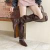 2025 Autumn and Winter New Big Tube Circumference Stacking Boots Thick Heel Pointed Belt Buckle High Tube Knight Boots Spice Girl Wide Tube Boots