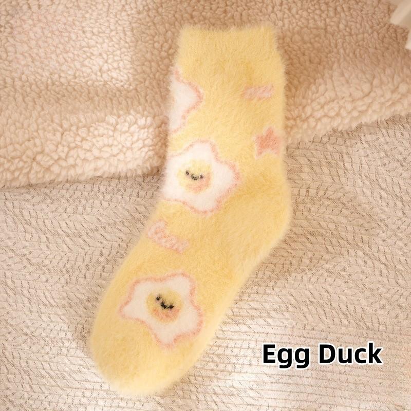 Yellow Duck Socks Children's Mid Tube Autumn and Winter Cute Imitation Mink Velvet Long Socks Home Floor Postpartum Sleep Socks