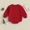 Christmas Baby Girl Red Romper - Cartoon Bow & Embroidery, Long Sleeve.