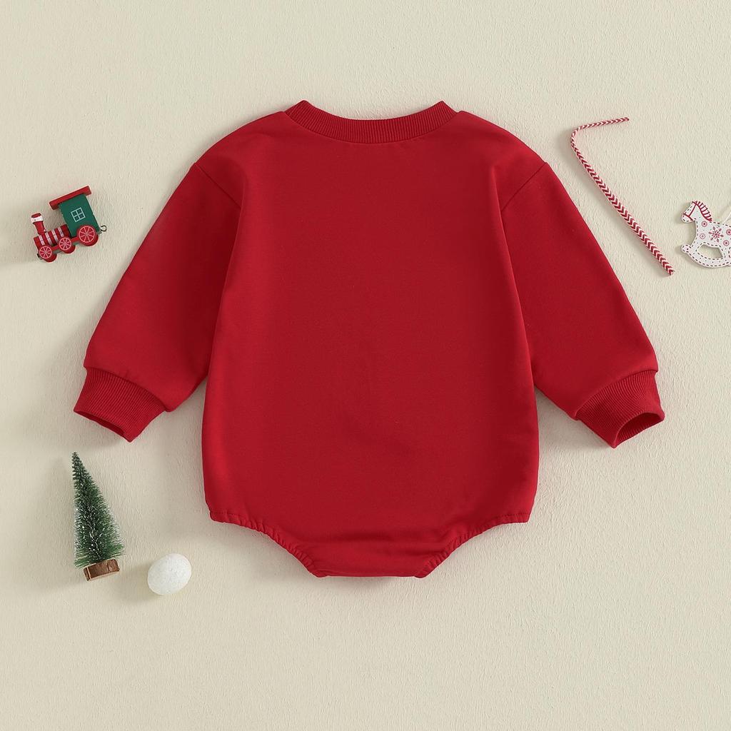 Christmas Baby Girl Red Romper - Cartoon Bow & Embroidery, Long Sleeve.