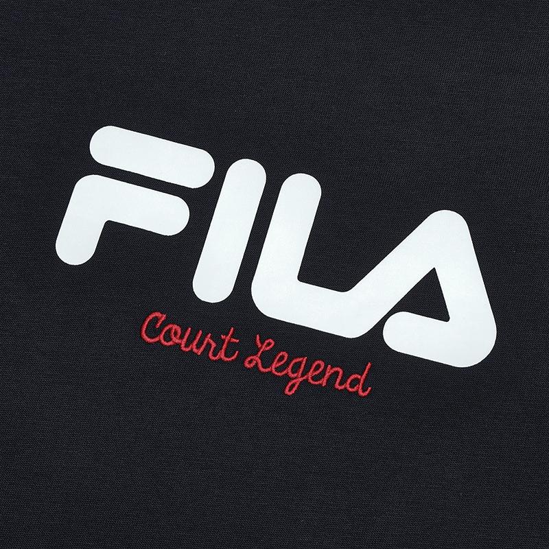 Fila Logo Print Color Block Tennis Casual Fashion Ribbed Crew Neck Short Sleeve T-Shirt Women Tops Legendary-Blue F11W339105FNV