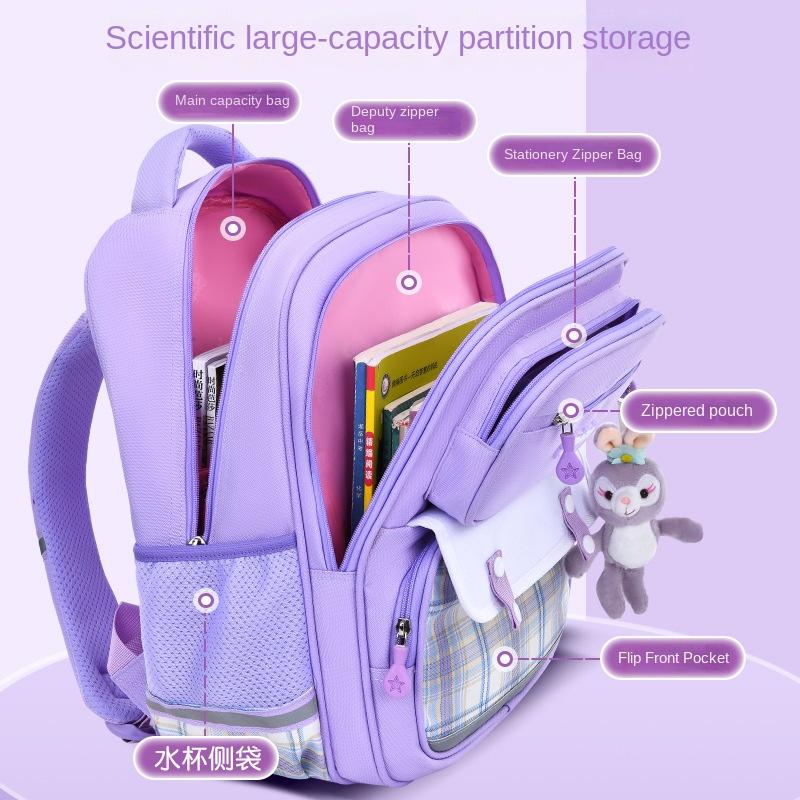 Fashion School Bags for Girls Pink Purple Plaid Bookbag Waterproof School Backpack Kids Gift Cute Shoulder Bag Student Schoolbag