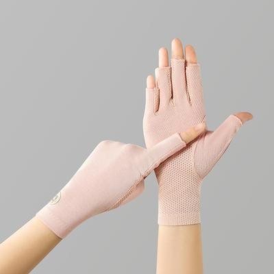 Women'S Cotton Thin Touch Screen Riding Driving Outdoor Summer Autumn Fingerless Half-Finger Uv Protection Sunscreen Gloves