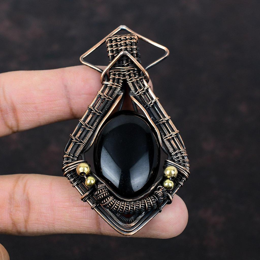 Black Onyx Copper Pendant Wire Wrapped Pendant Handmade Stylish Pendant Wire Wrapped Jewelry Gemstone Pendant Copper Jewelry Gift For Mother
