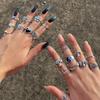 Punk YinYang Ring Set for Women Gothic Black Heart Butterfly Vintage Ghost Silver Color  Plated Retro Rhinestone Finger Jewelry