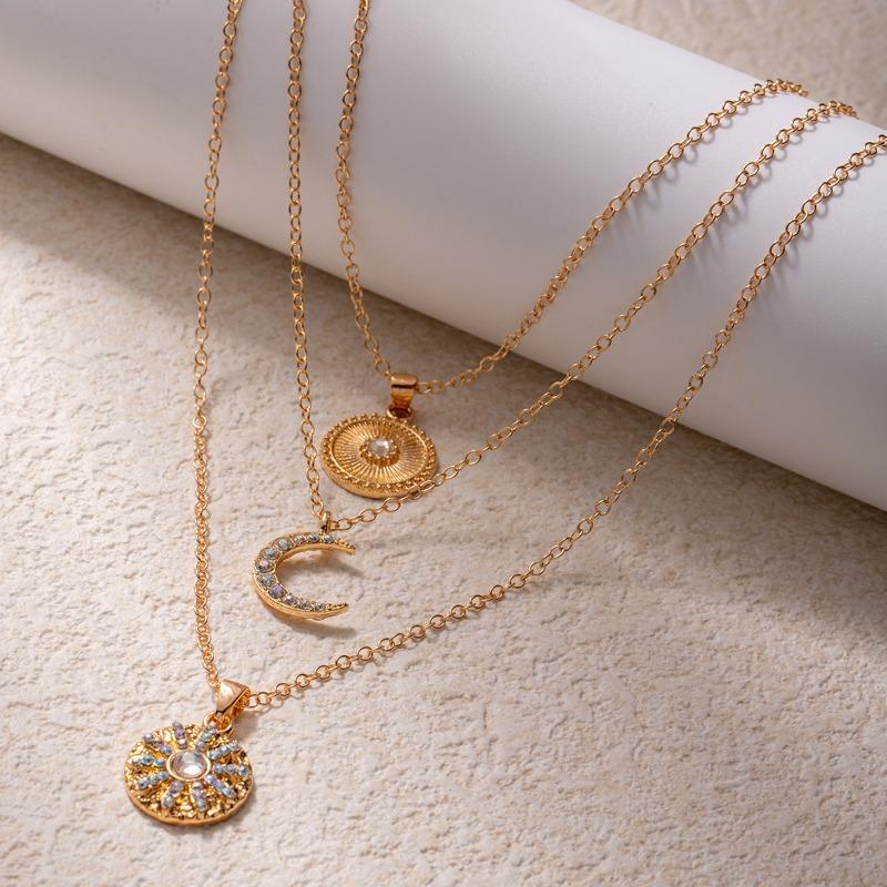 Diamond necklace jewelry multi-layer stacking geometric light luxury high-end pendant sun collarbone chain