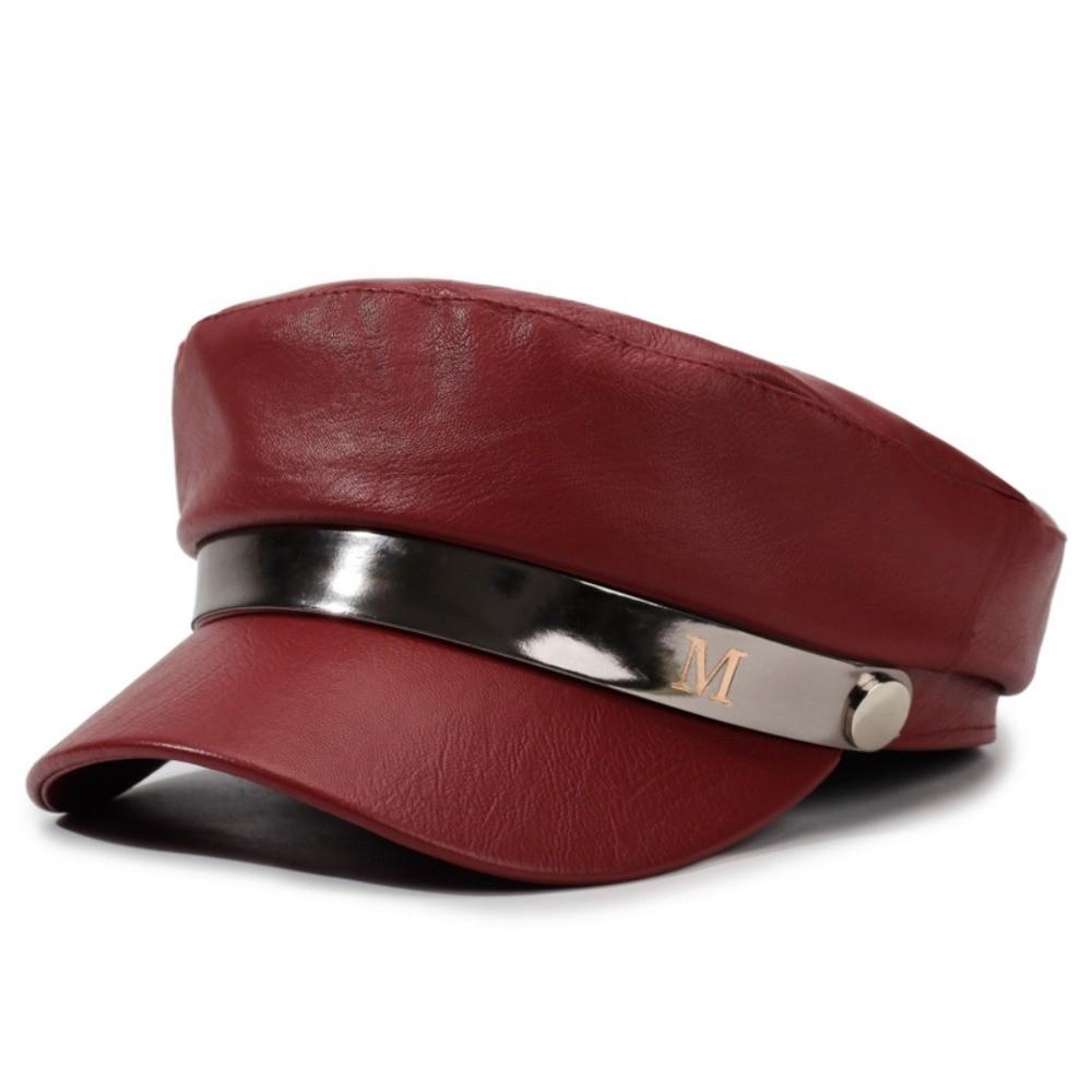 Adjustable Strap PU Leather Beret Hat PU Leather Flat Top Beret Hat  For Women Ladies