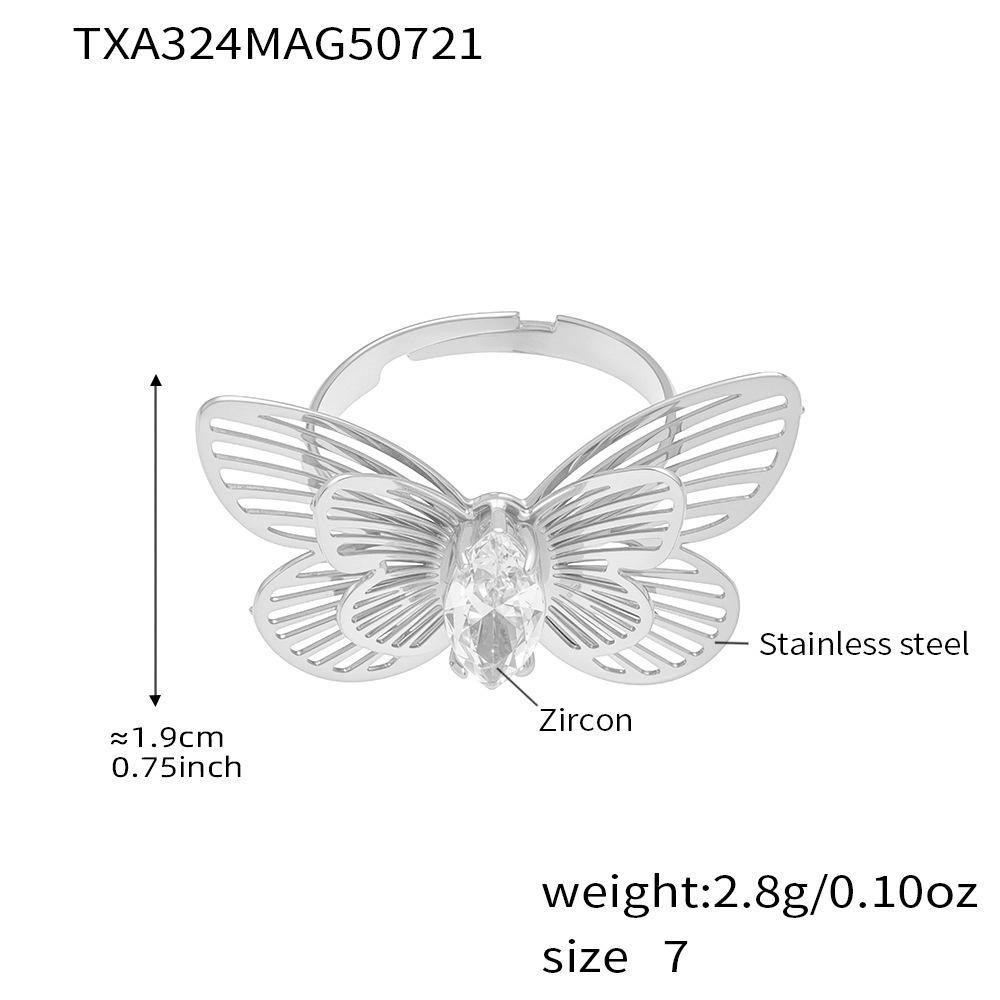 Qiong Yao Zirconia 3D Butterfly Tassel Jewelry Set (Necklace, Earrings, Ring, Bracelet) - Elegant Court Style, Colorfast.