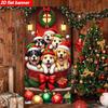 2D Christmas Puppy Door Cover, Cute Dogs with Santa Hats Party Background