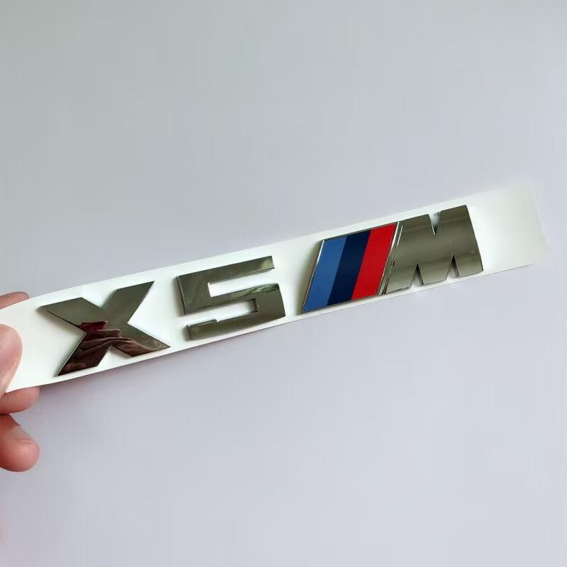 BMW X5M Hinterer Sport-Logo-Heckklappen-Abzeichen-Aufkleber, Silber Schwarz white