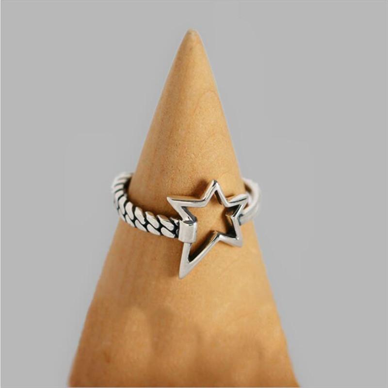 New Simple Personality Irregular Five-pointed Star 925 Sterling Silver Jewelry Hollow Star Lock Chain Opening Rings TYB483